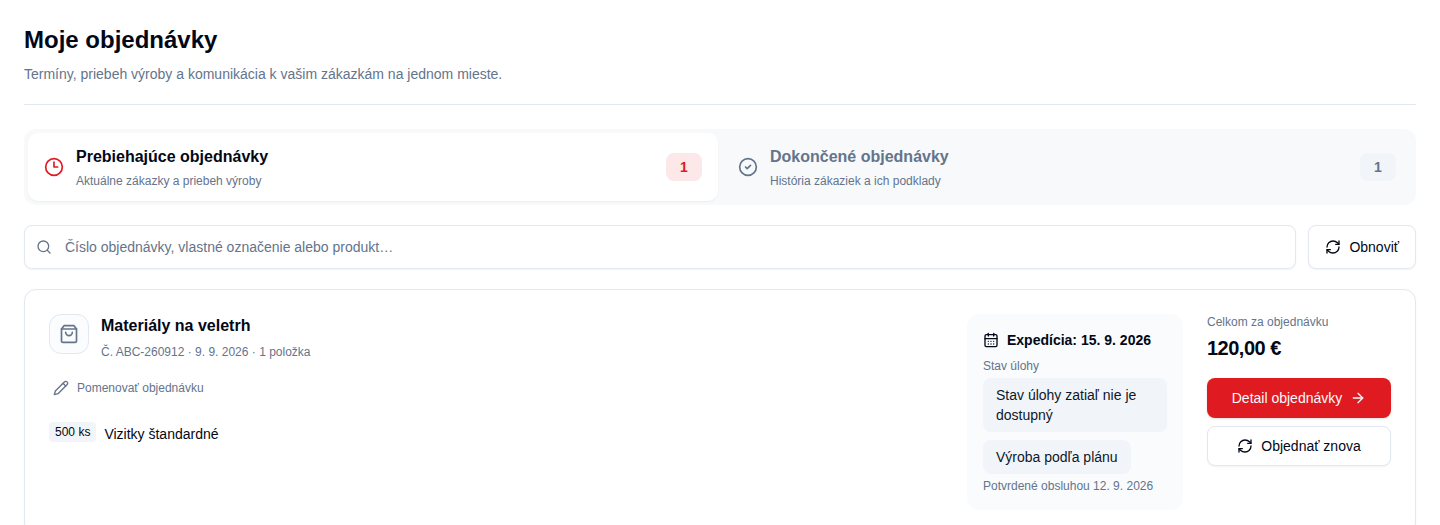 Prehľad objednávok s expedíciou a stavom výroby